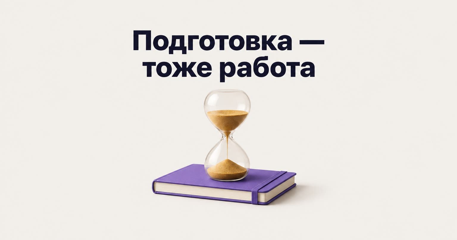 Обложка с надписью «Подготовка — тоже работа»